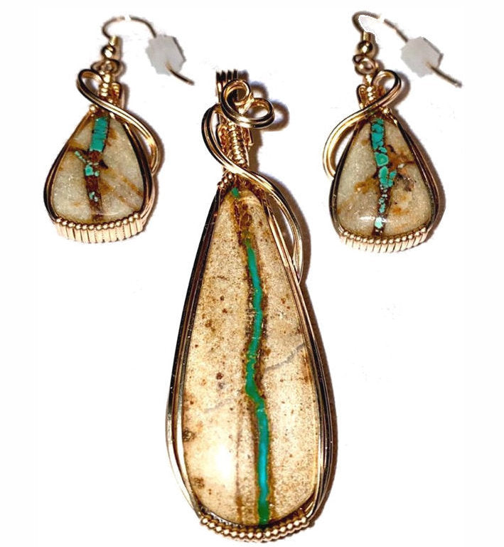 ONE-OF-A-KIND ROYSTON RIBBON TURQUOISE WIRE WRAPPED SET