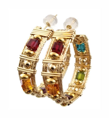 4MM SWAROVSKI MULTI COLORED CRYSTAL BEAD HOOP EARRINGS