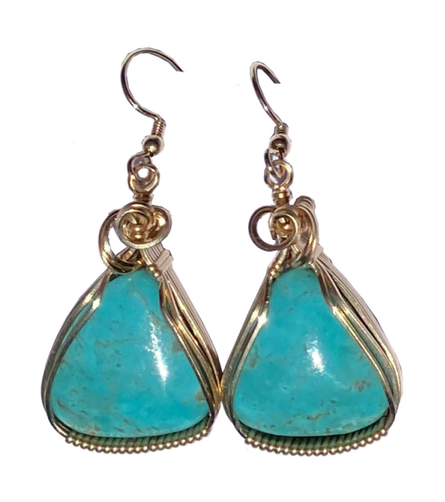 Twisted Wire Designs Artisan Handcrafted Wire Wrapped jewelry; earrings bracelets pendants 14k gold sterling silver gemstone turquoise