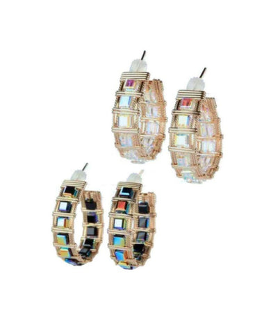 4MM CRYSTAL BEAD HOOP EARRINGS