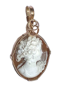 WOMAN CAMEO IN GOLD PENDANT (111), right face, medium – Twisted Wire Designs